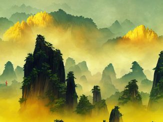 Huangshan Mountain Yellow Mountain, Anhui province, China, digital art. China - home of baijiu.