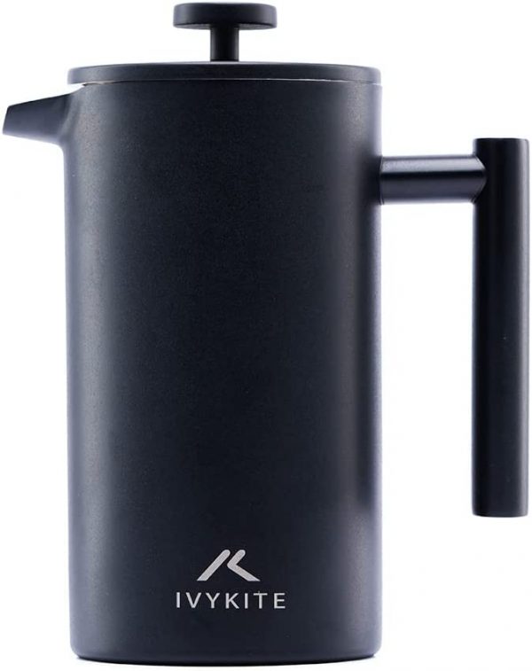 IvyKite 1l Stainless Steel French Press - Insulated Cafetiere With Measuring Spoon And Multi-level Filtration System For Home, Office And Travel - Double...