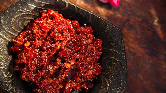Traditional home-made rose harissa - morrocan red hot chilles paste