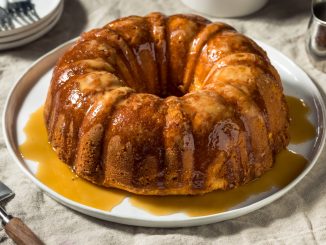 Homemade Holiday Buttered Rum Cake with Sauce.