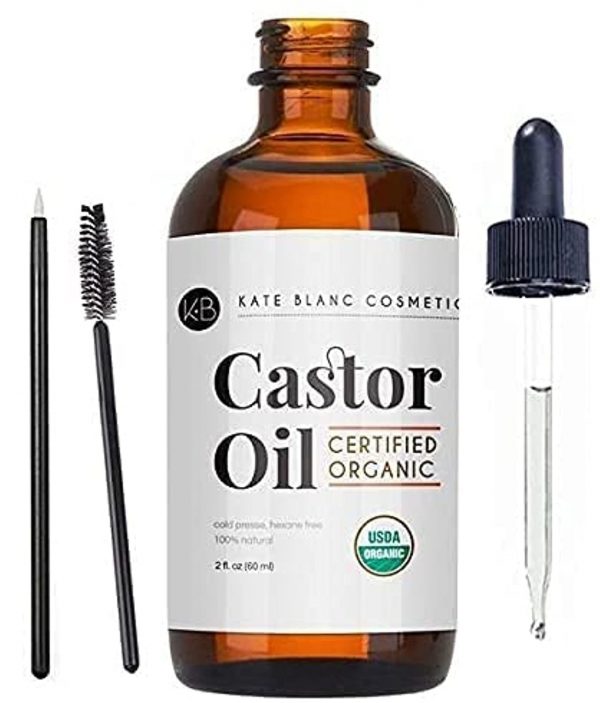 Kate Blanc Cosmetics Castor Oil (2oz), USDA Certified Organic, 100% Pure, Cold Pressed, Hexane Free Stimulate Growth for Eyelashes, Eyebrows, Hair. Skin...