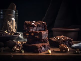 Chocolate brownies on a table.