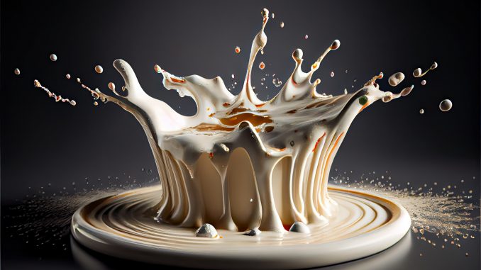 Splash of milk on a black background. 3d rendering. milk, milk lipoprotein lipase