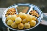 Fresh Homemade pani puri, golgappa with Tamarind Sauce.Famous Indian Nepali Snacks.