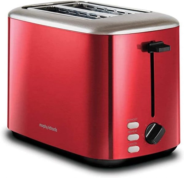 Morphy Richards Equip Red 2 Slice Toaster - Defrost And Reheat Settings - 2 Slot - Stainless Steel - 222066