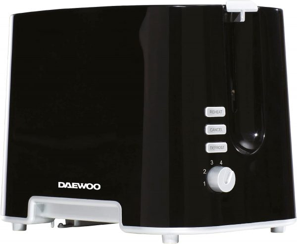 Daewoo Plastic Chrome Toaster, 2 Slice, Removable Crumb Tray, Browning Controls, Cancel / Defrost / Reheat Functions - Black