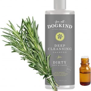For All DogKind Deep Cleansing Dog Shampoo - Rosemary and Eucalyptus for Dirty Skin and Coats - Ideal for Muddy Adventures, Smelly Fox Poo, & Sensitive Skin - 97% Natural - 32-1 Dilutable - 250ml