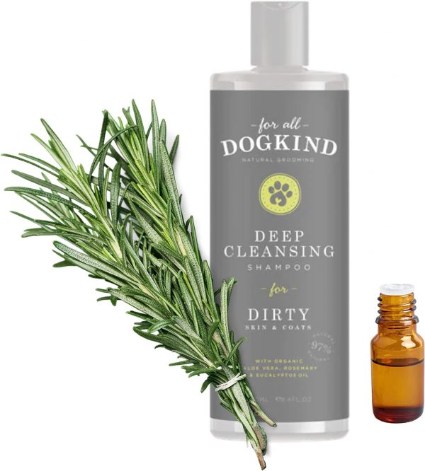 For All DogKind Deep Cleansing Dog Shampoo - Rosemary and Eucalyptus for Dirty Skin and Coats - Ideal for Muddy Adventures, Smelly Fox Poo, & Sensitive Skin - 97% Natural - 32-1 Dilutable - 250ml