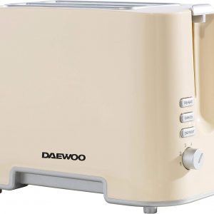 Daewoo Plastic Chrome Toaster, 2 Slice, Removable Crumb Tray, Browning Controls, Cancel / Defrost / Reheat Functions - Cream