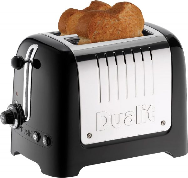 Dualit 2 Slice Lite Toaster | 1.1kW Toasts 60 Slices an Hour | Polished with High Gloss Black Trim | Bagel & Defrost Settings | 36 mm Wide Slots | 26205