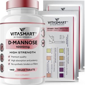 D-Mannose for UTI & Cystitis - Clinical Strength D-Mannose 1000mg Tablets & 2 UTI Test Strips - Superior to Cranberry Juice & Tablet - Premium...