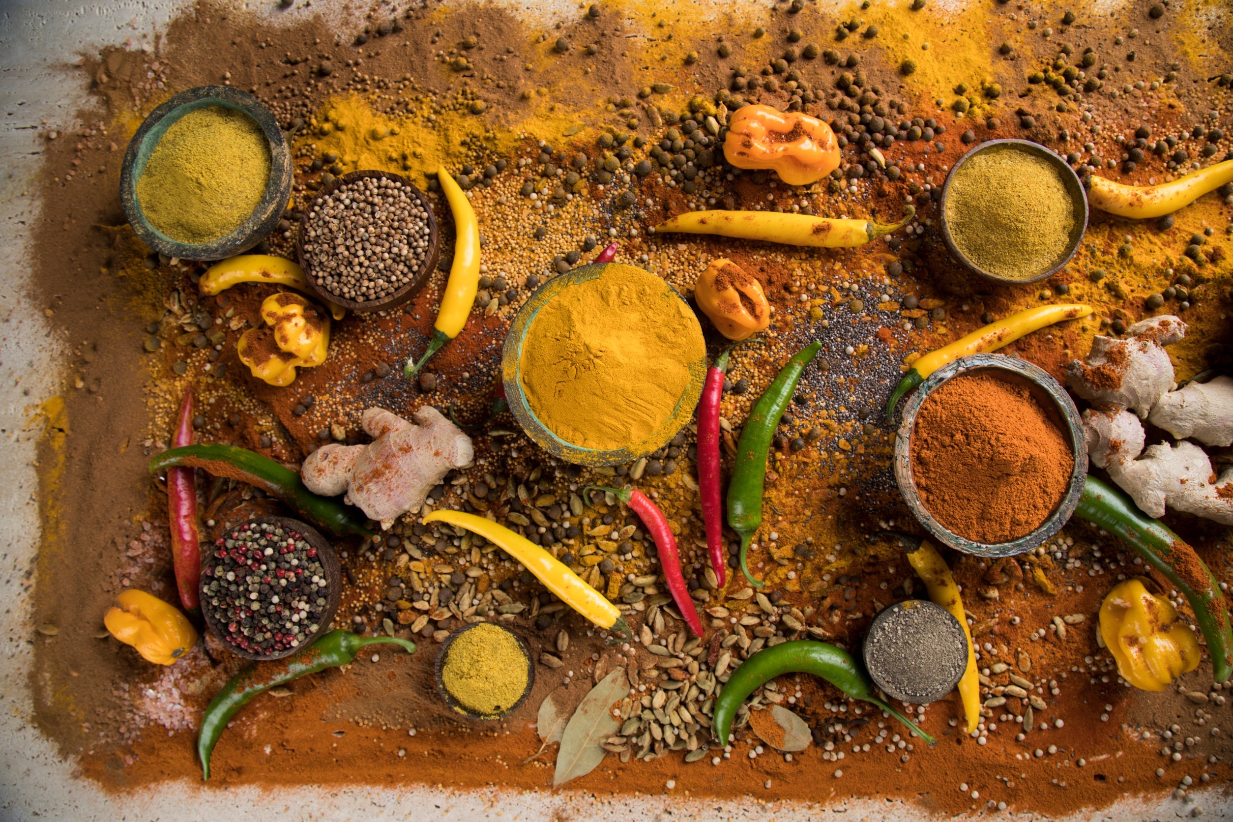 Ingredients for bassar curry powder mixes.