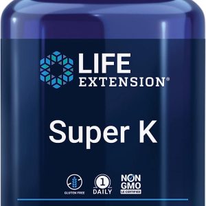 Life Extension Super K, vitamin K1, vitamin K2 mk-7, vitamin K2 mk-4, vitamin C, bone health, heart health, arterial health, 3-month supply, Gluten-Free, 1...