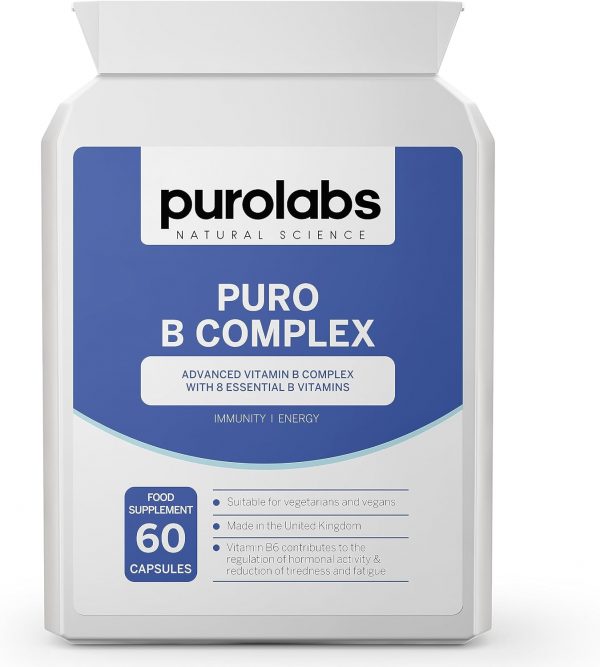 Puro Vitamin B Complex | High Strength | 8 Essential B Vitamins | High Absorption | Methylated with Folate, B6 & B12 | 60 Capsules