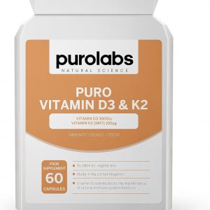 Purolabs Vitamin D3 3000iu & Vitamin K2 100ug (MK7) | High Strength Vitamin D Supplement | 60 Vegetarian Capsules | Immune Support | No Fillers | Made in The UK
