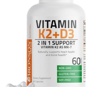 Bronson Vitamin K2 (MK7) with D3 Supplement Non-GMO Formula 5000 IU Vitamin D3 & 90 mcg Vitamin K2 MK-7 Easy to Swallow Vitamin D & K Complex, 60...