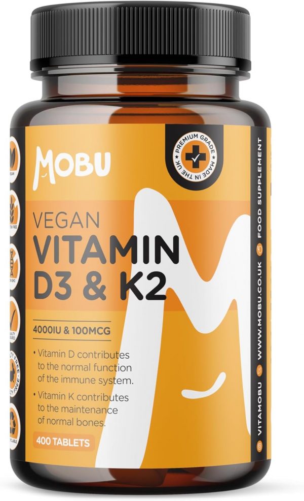 MOBU Vegan Vitamin D3 4000IU and K2 MK-7 100mcg | High Strength D3 and K2 Vitamin for Immune System & Bones | Formulated in The UK - Gluten Free...