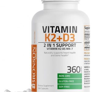 Bronson Vitamin K2 (MK7) with D3 Supplement Non-GMO Formula 5000 IU Vitamin D3 & 90 mcg Vitamin K2 MK-7 Easy to Swallow Vitamin D & K Complex, 360...
