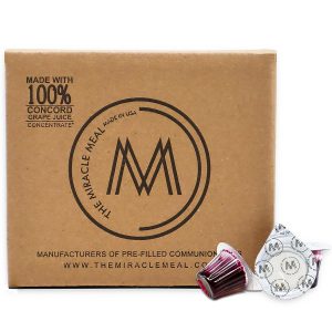 The Miracle Meal Pre-filled Communion Cups and Wafer Set - Box of 100 - with 100% Trusted Concord Grape Juice & Wafer-Made in USA - Holy Communion Bread...