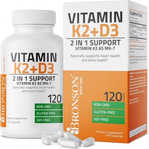 Bronson Vitamin K2 (MK7) with D3 Supplement Non-GMO Formula 5000 IU Vitamin D3 & 90 mcg Vitamin K2 MK-7 Easy to Swallow Vitamin D & K Complex, 120...