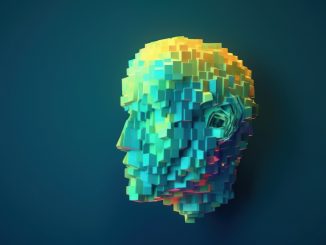 Abstract digital human head constructed from cubes, Generative ai. The brain is the site of gliomas.