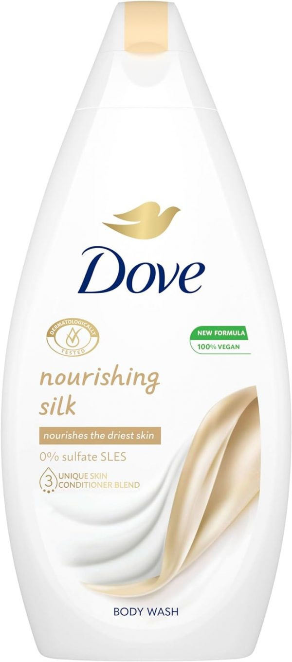Dove Nourishing Silk Body Wash microbiome-gentle for softer, smoother skin after one shower 450 ml