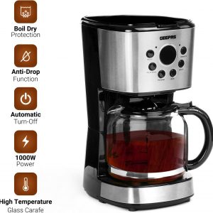 GEEPAS 1.5L Filter Coffee Machine | 900W Programmable Drip Coffee Maker for Instant Coffee Espresso Macchiato | 40min Keep Warm & Anti-Drip Function,...