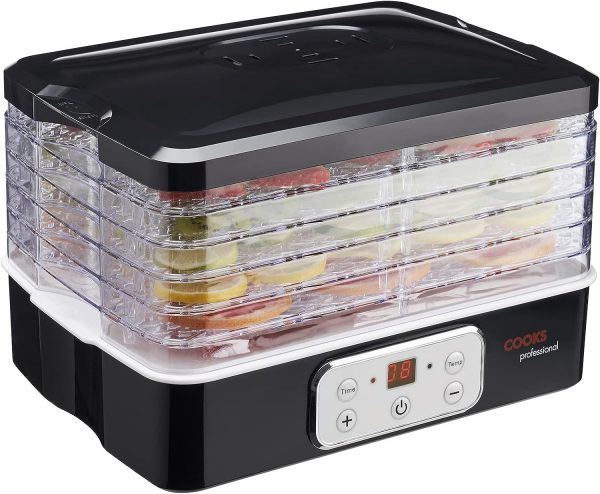 Cooks Professional Food Dehydrator | Food Dehydrators with Trays | Fruit Dryer Machine for Home | Adjustable Temperature Control and Timer 240W | (5 Tier)