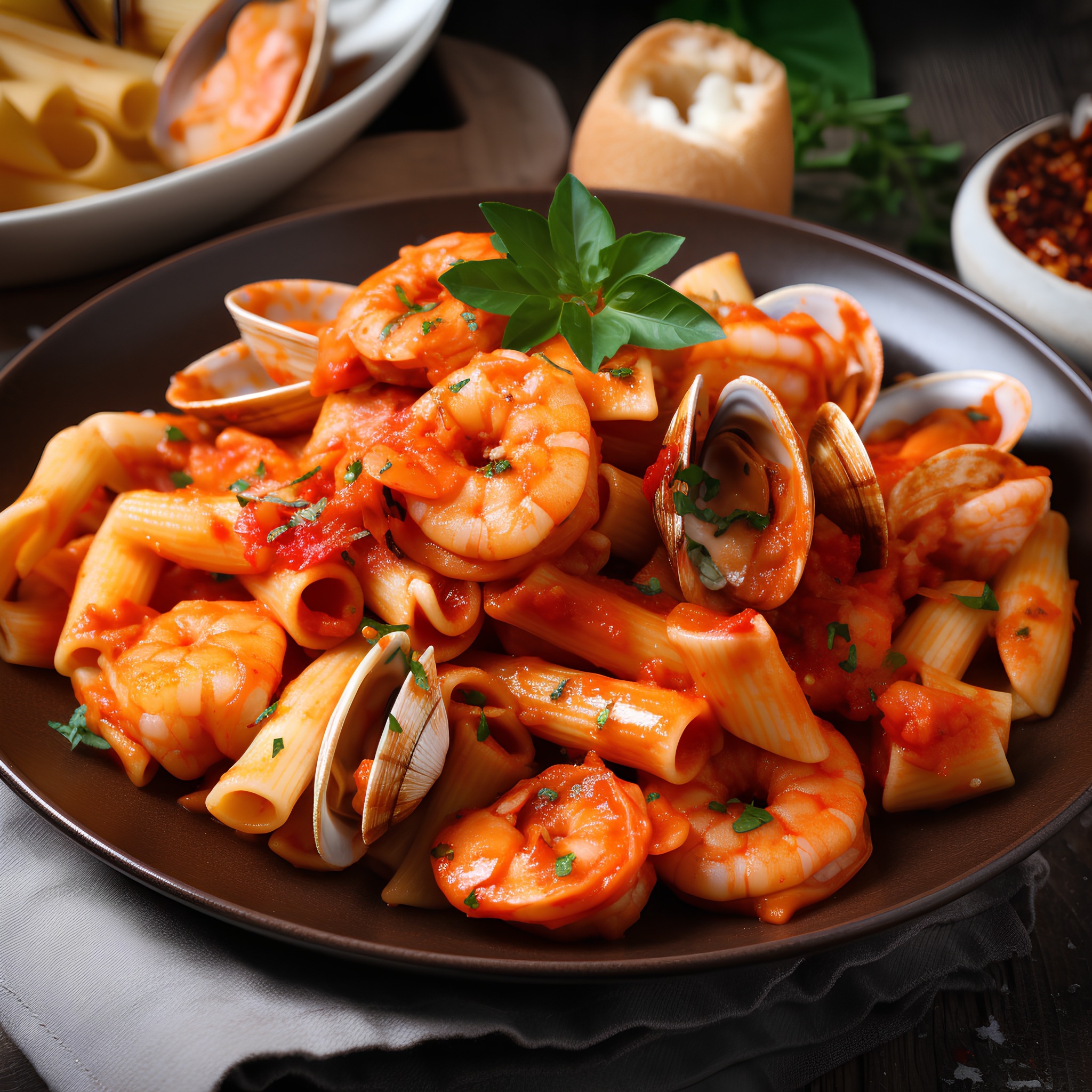 Penne with Shrimp, Clams, and Tomato Sauce