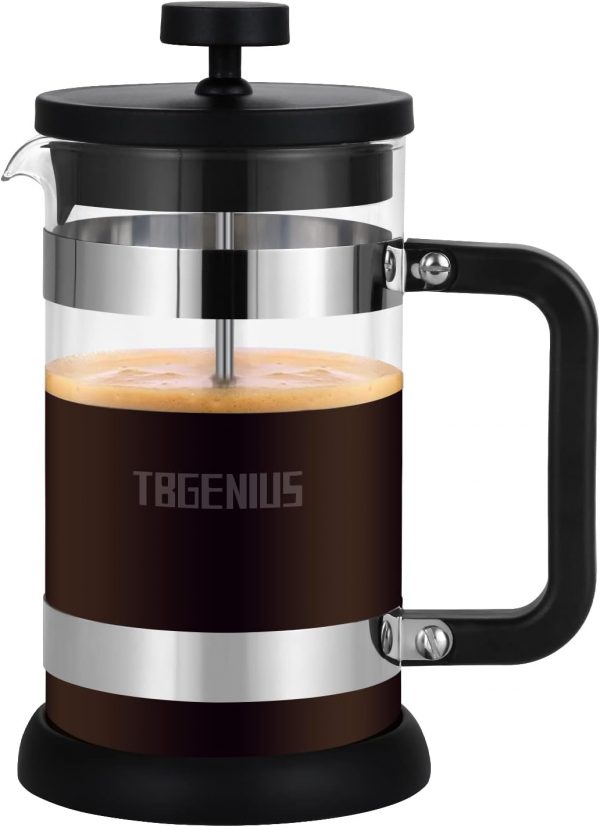 TBGENIUS 4 Cup Cafetiere Coffee Press, French Press Maker for Filter Coffee, Loose Tea and Milk Froth, 4 Level Stainless Steel Filter, Heat Resistant...