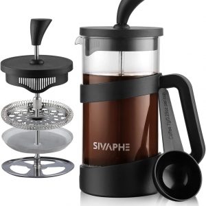 Sivaphe French Press Coffee Maker 350ml, Cafetiere Coffee Plunger Black 12oz 1-2 Cup, Small Tea Press Borosilicate Glass Gift