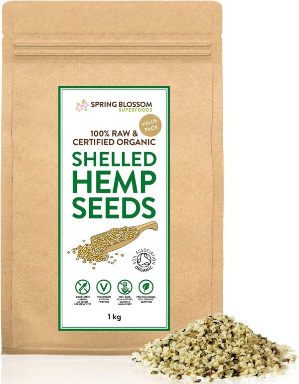 1KG Raw Organic Shelled/Hulled Hemp Seeds Hearts Healthy Vegan Snack Rich in Plant-Based Protein, Omega 3&6, Amino Acids & Minerals, Gluten-Free...