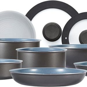 Tower Freedom T800200 13 Piece Cookware Set with Ceramic Coating, Stackable Design and Detachable Handles, Graphite, Aluminium