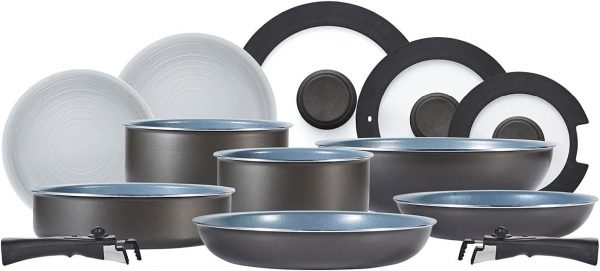 Tower Freedom T800200 13 Piece Cookware Set with Ceramic Coating, Stackable Design and Detachable Handles, Graphite, Aluminium