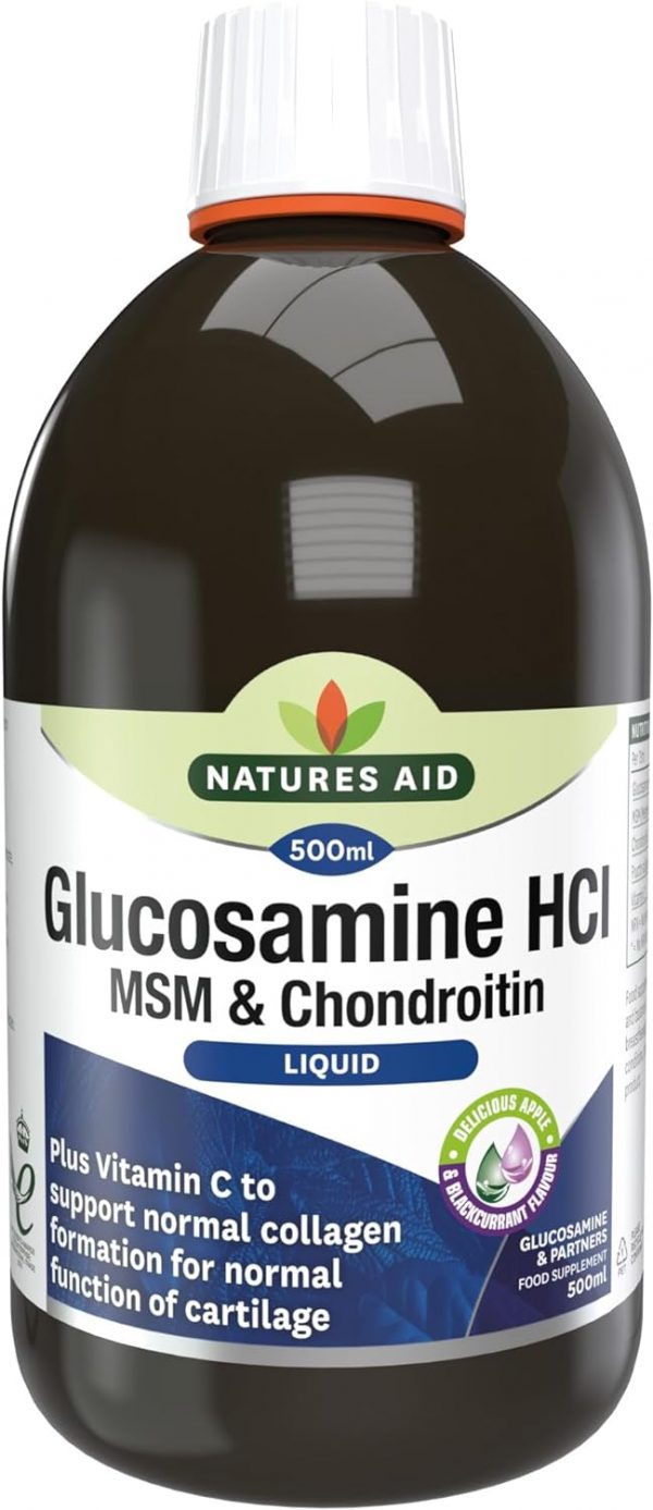 Natures Aid Glucosamine, MSM and Chondroitin Liquid, with Vitamin C, Apple and Blackcurrant Flavour, 500 ml