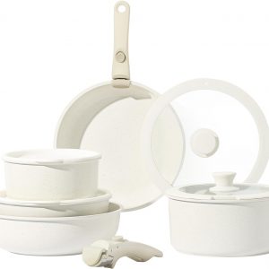 CAROTE Pots and Pans Set, Nonstick Cookware Sets Detachable Handle,Induction Kitchen Set Non Stick with Removable Handle, RV Set, Oven Safe, Cream White