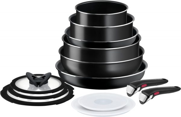 Tefal Ingenio Easy ON Pots & Pans Set, 13 Pieces, Stackable, Removable Handle, Space Saving, Non-Stick, Non Induction, Black, L1599243