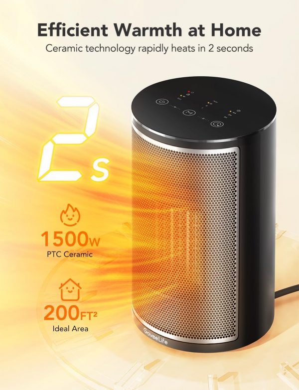 GoveeLife Smart Electric Heater, Low Energy Efficient, 24H Timer Heater for Indoor Use with Thermostat, Wi-Fi App &Voice Remote Control, Ceramic Heater...