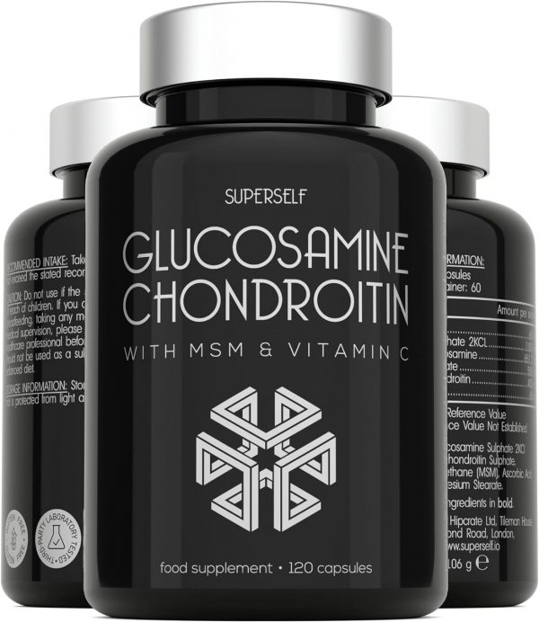 Glucosamine and Chondroitin High Strength - Glucosamine Sulphate with Chondroitin, MSM & Vitamin C - 120 Capsules - 1720mg Glucosamine Complex -...
