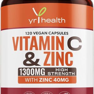 Vitamin C 1300mg and Zinc 40mg High Strength - VIT C and Zinc for Maintenance of Normal Immune System - 120 Vegan Capsules not Tablets - 2 per Daily Serving...