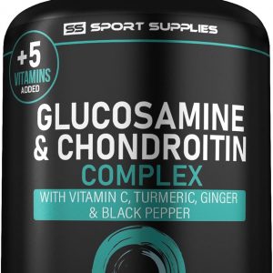 Glucosamine and Chondroitin High Strength Plus 5 Vitamins - 120 Glucosamine Complex Capsules 1,000mg - Chondroitin 200mg - Added Turmeric, Ginger, Black Pepper, Vitamin C, B6, B1, D3 and Vitamin B12