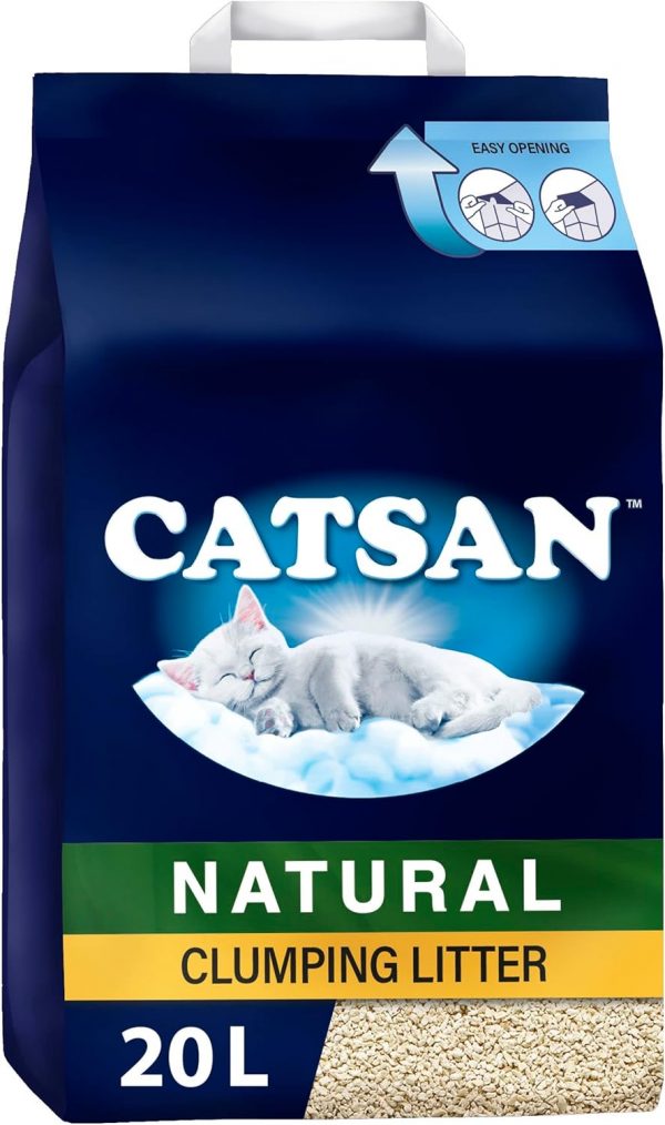 Catsan Natural Clumping Cat Litter 20 Litre Bag, 100 Percent biodegradable, extra absorbent