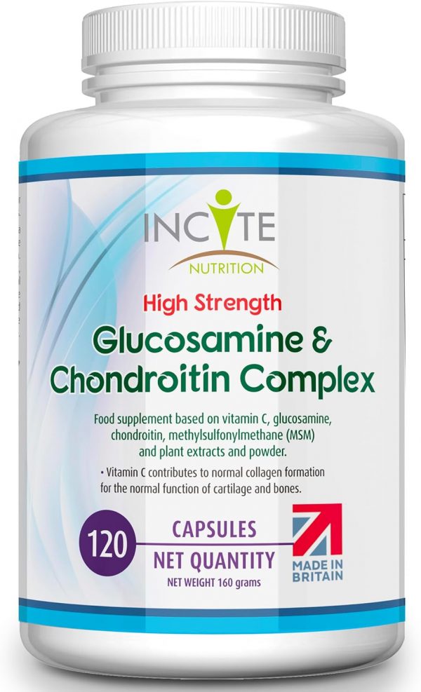Glucosamine and Chondroitin High Strength Complex with MSM, Vitamin C, Ginger, Rosehip & Turmeric - 120 Premium Capsules Joint Care Supplements Made in...