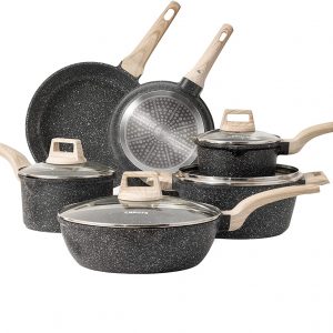 CAROTE Nonstick Pots and Pans Set, Granite Kitchen Cookware Sets, Non Stick Natural Stone Cooking Set with Frying Pans,Suitable for All Stoves Include...