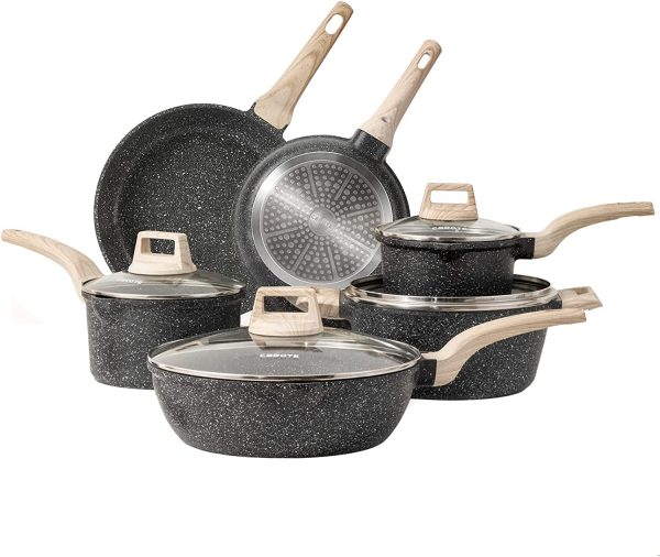 CAROTE Nonstick Pots and Pans Set, Granite Kitchen Cookware Sets, Non Stick Natural Stone Cooking Set with Frying Pans,Suitable for All Stoves Include...