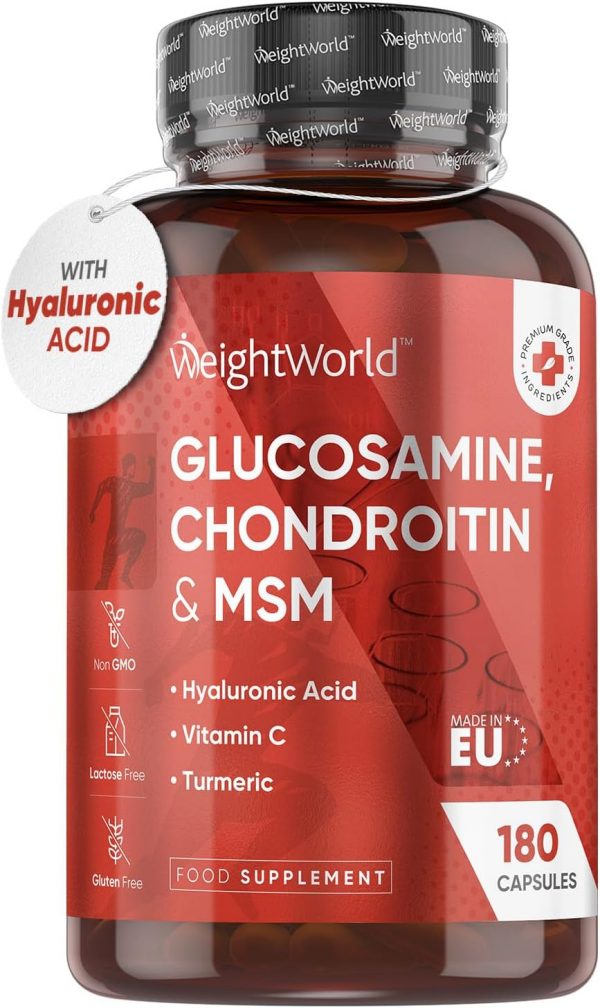 Glucosamine and Chondroitin High Strength 180 Capsules with Hyaluronic acid, MSM, Vitamin C & Turmeric - Joint and Skin Supplements for Men & Women...
