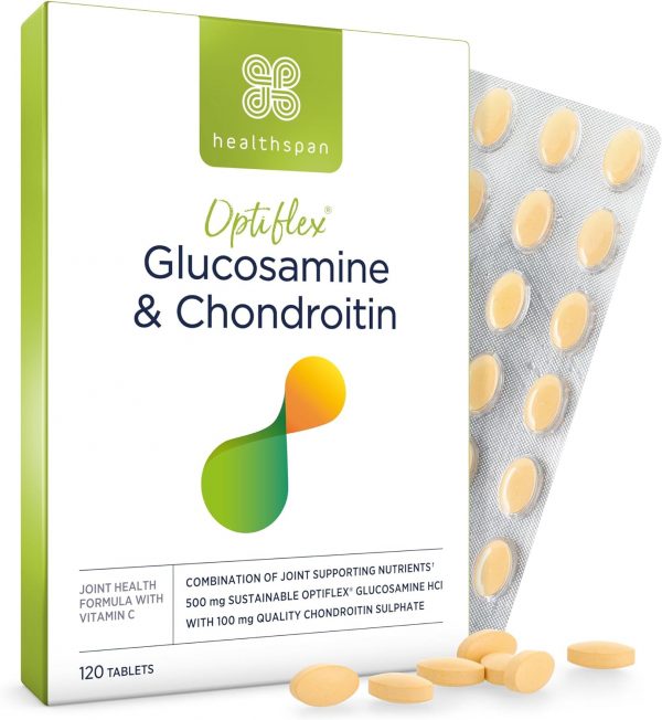 Healthspan Glucosamine & Chondroitin (120 Tablets) | Joint Health | 500mg Optiflex Glucosamine & 100mg Chondroitin Sulphate | 20mg Vitamin C | 40%...