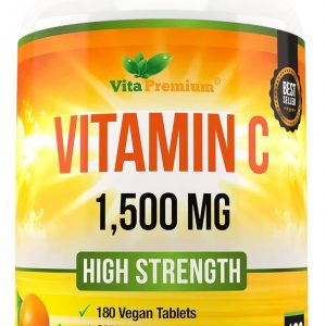 Vitamin C 1500mg per Tablet, High Strength 180 Vegan Tablets, Food Supplement, 6 Month Supply - Made in UK