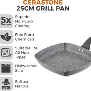 Tower T80336 Cerastone Forged Grill Pan with Non-Stick Coating and Soft Touch Handle, 25cm, Graphite