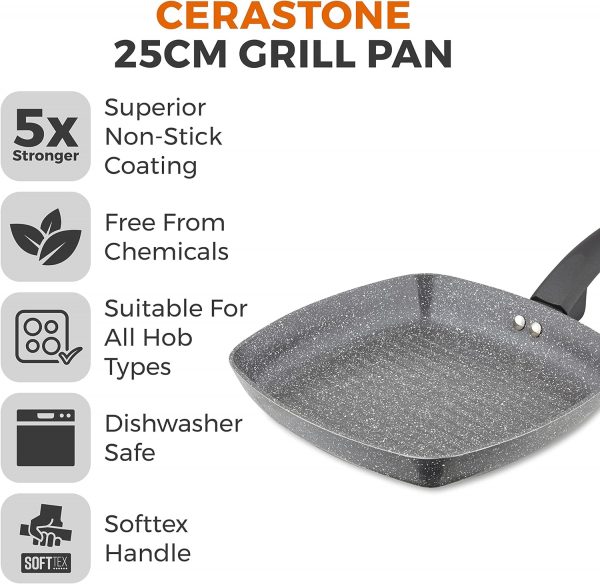 Tower T80336 Cerastone Forged Grill Pan with Non-Stick Coating and Soft Touch Handle, 25cm, Graphite